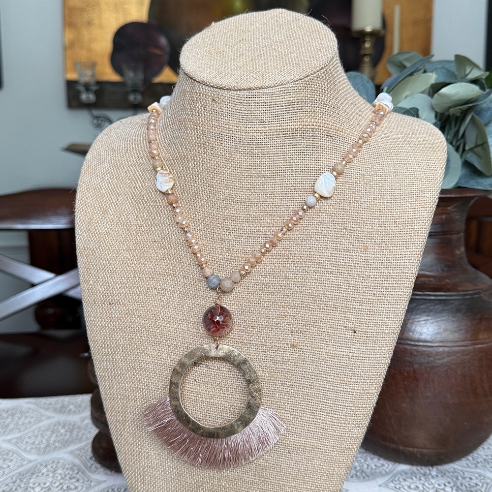 Boho Beaded Necklace with Tassel Pendant